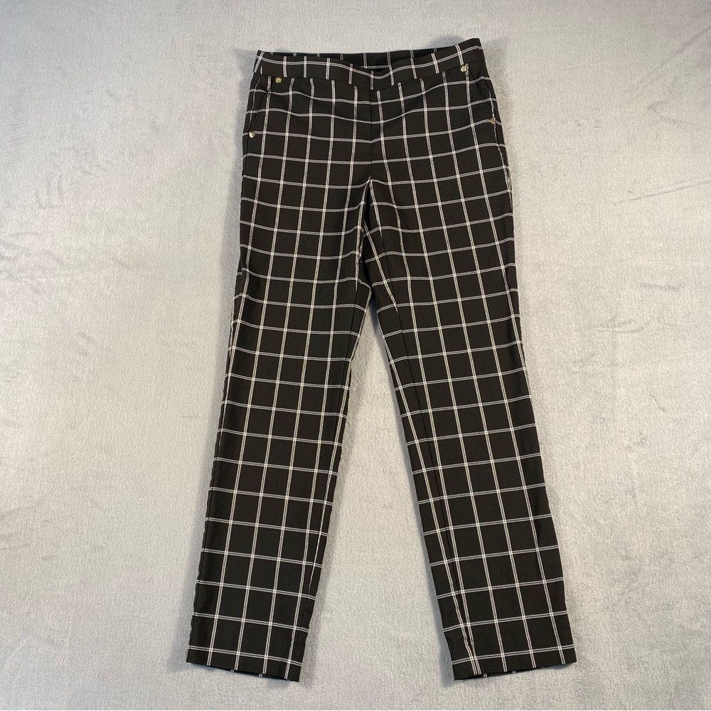Anne Klein Women’s Black and White Plaid Stretch Cigarette Pants, Pull On, US 4